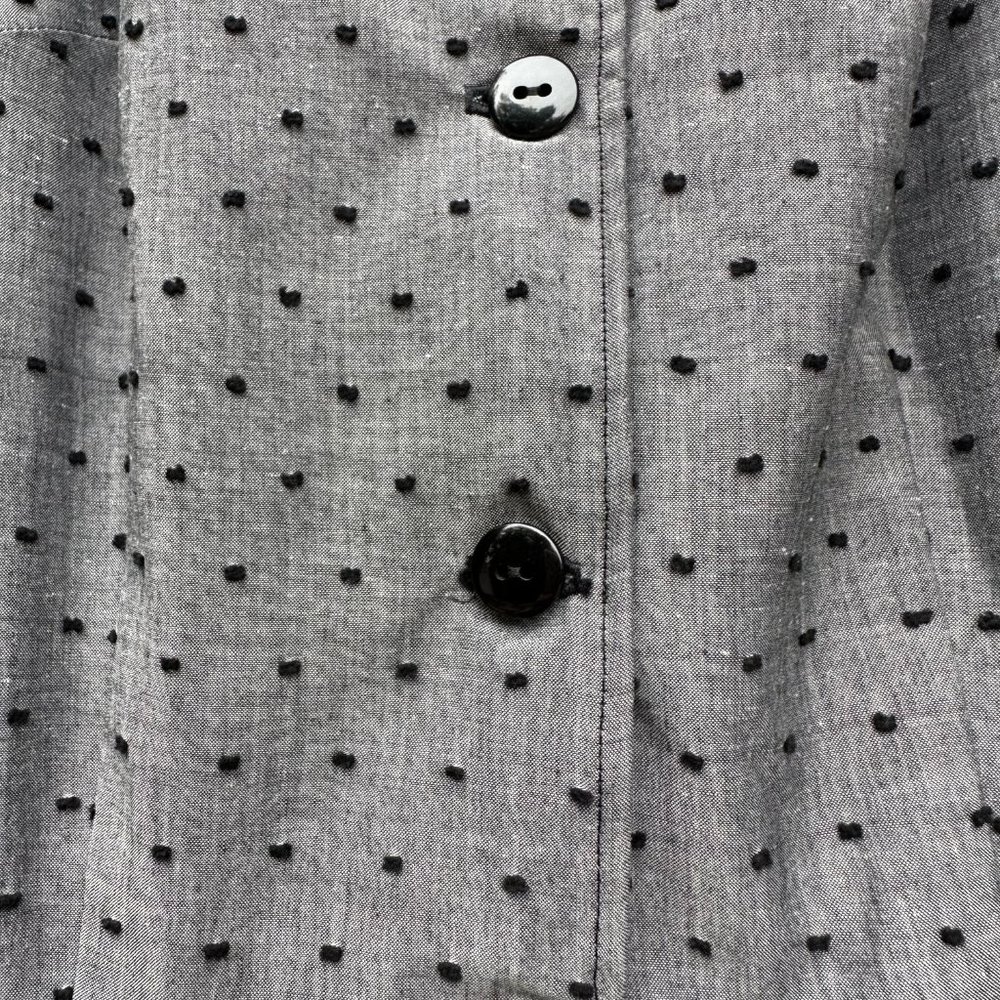 Vintage Dotted Dress with pockets & black pleated trim ~ Gray & Black - Picture 10 of 11